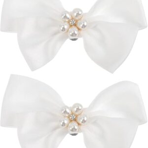 1 Pair Bow Shoe Clips Removable Shoe Charms Pearls Shoe Buckle Bowknot Dress Shoes Jewelry Decorative Shoe Accessories for Wedding Party Prom Decoration, 10x7cm, Cloth, metal, No Gemstone